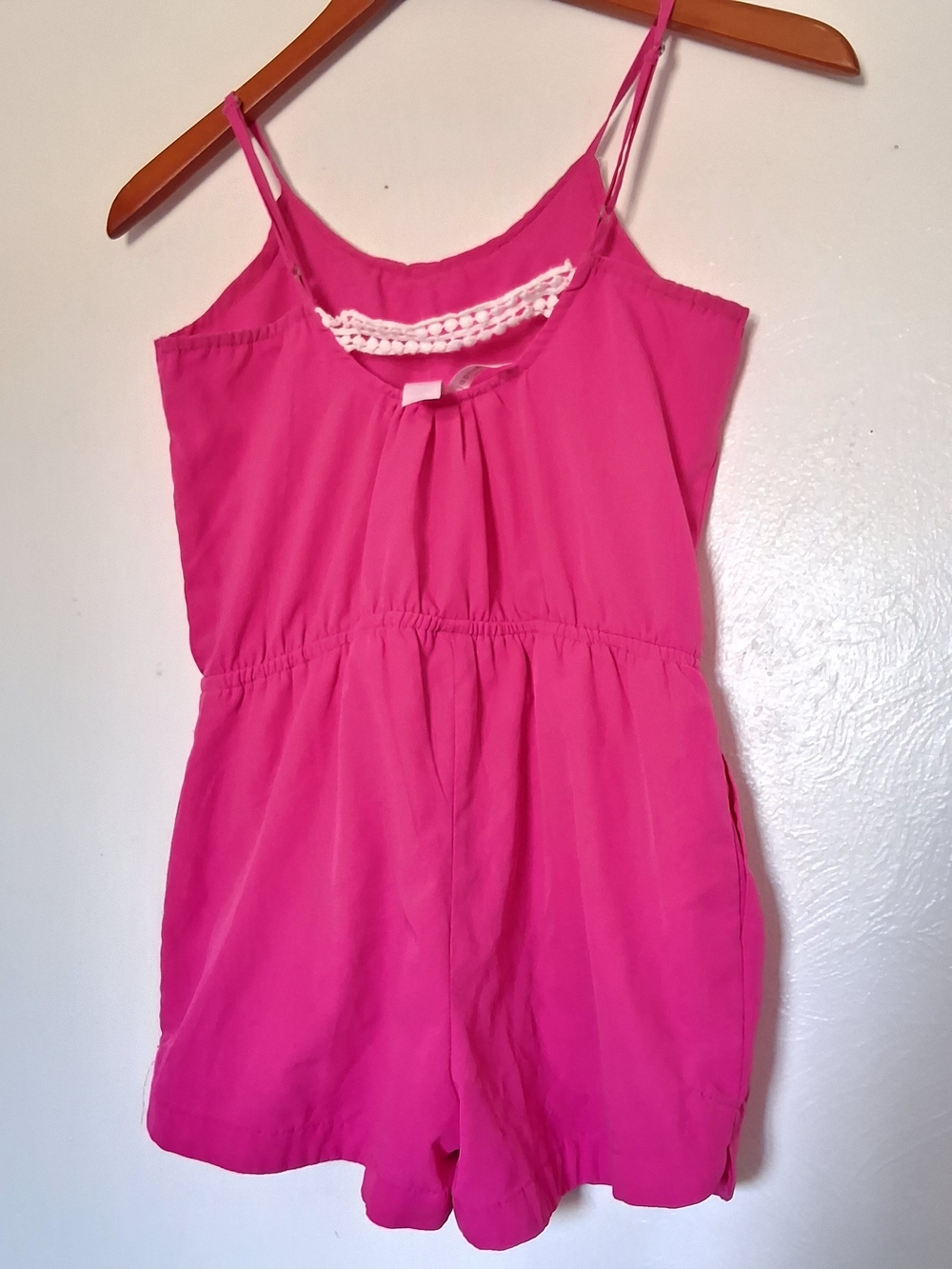 Japna Hot Pink Sleeveless Romper with Crochet Detail